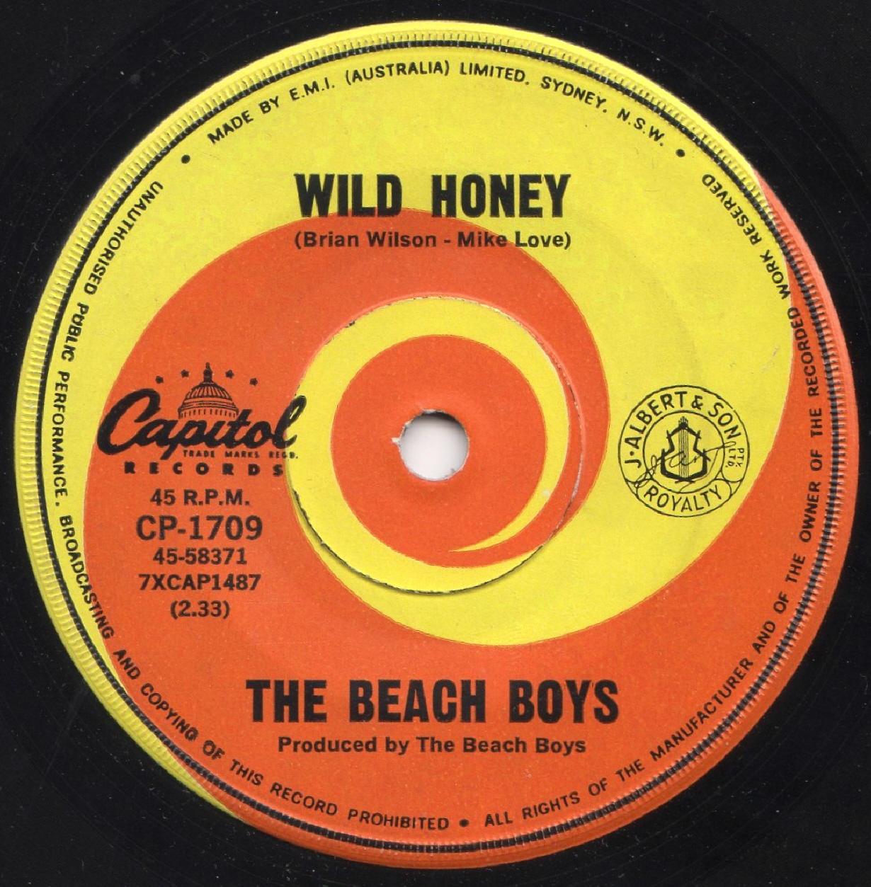 Beach Boys on 45 - Australia - Capitol swirl label 1968-1969